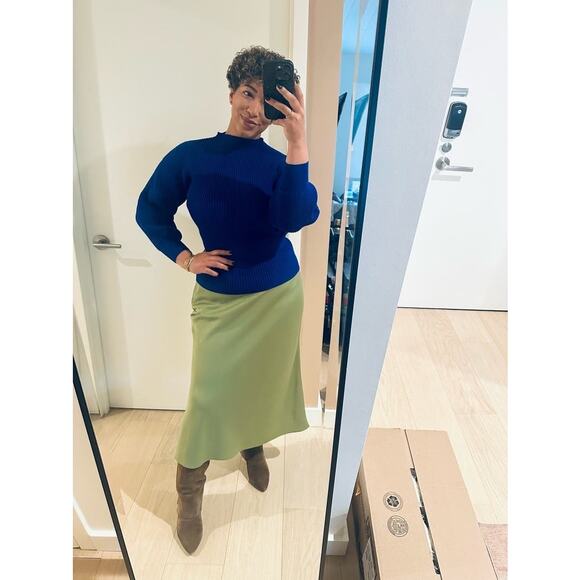 JASON WU Green Satin Side Zipper Sleek Silhouette Slip Style Skirt Size Size 4 - Picture 12 of 13